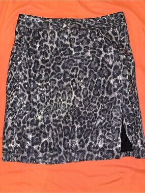 Michael Kors Silver and Black Sequin Leopard Mini Skirt
